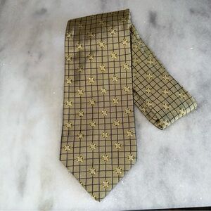 Paul Fredrick 100% Imported Silk Men's Necktie Tie-Gold Blue Diamond Pattern
